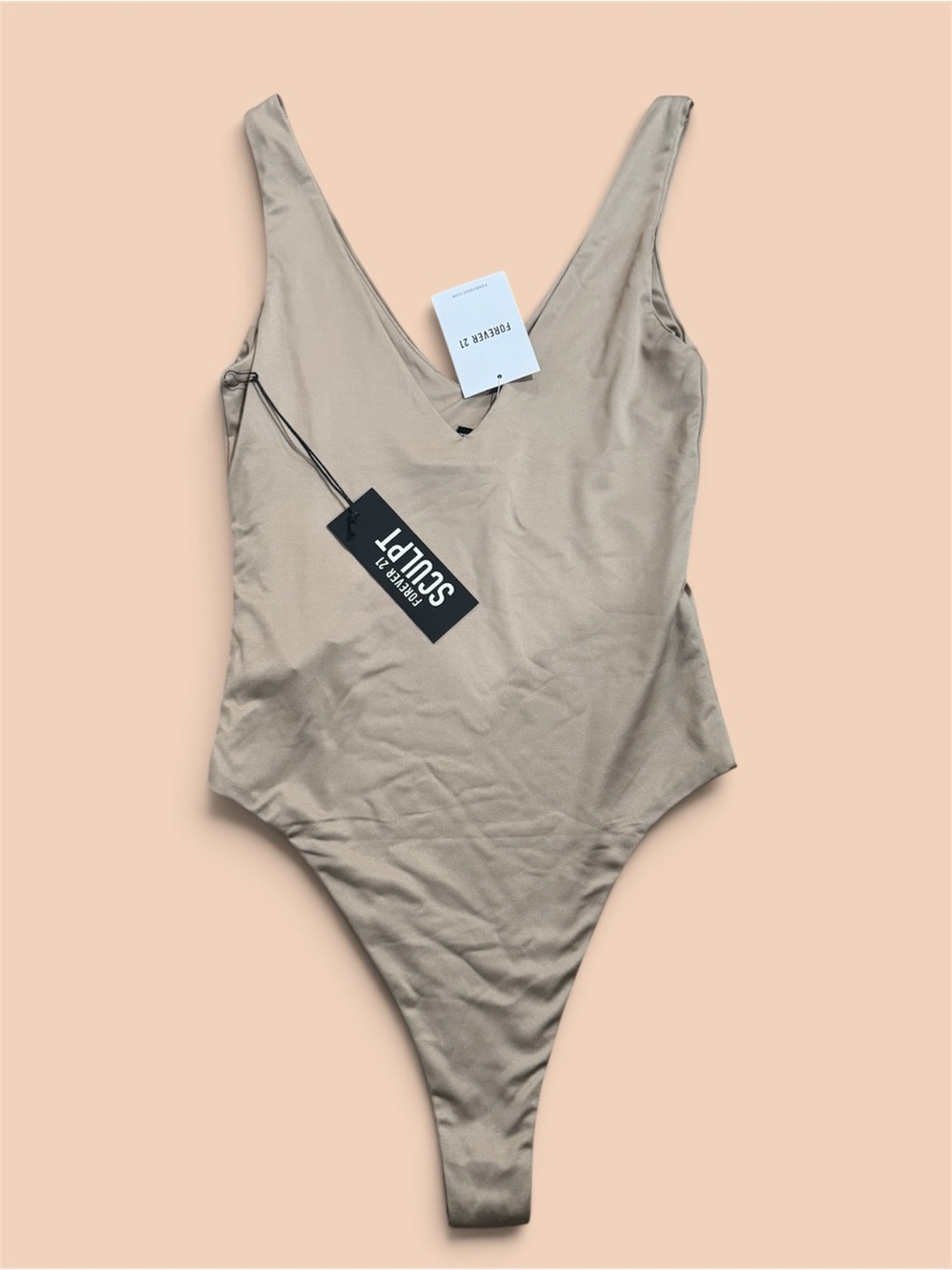 Forever 21 Taupe V‑Neck One‑Piece Swimsuit